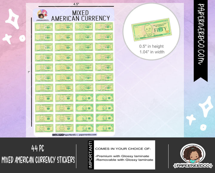 Mixed American Bills Currency Stickers | Planner Stickers