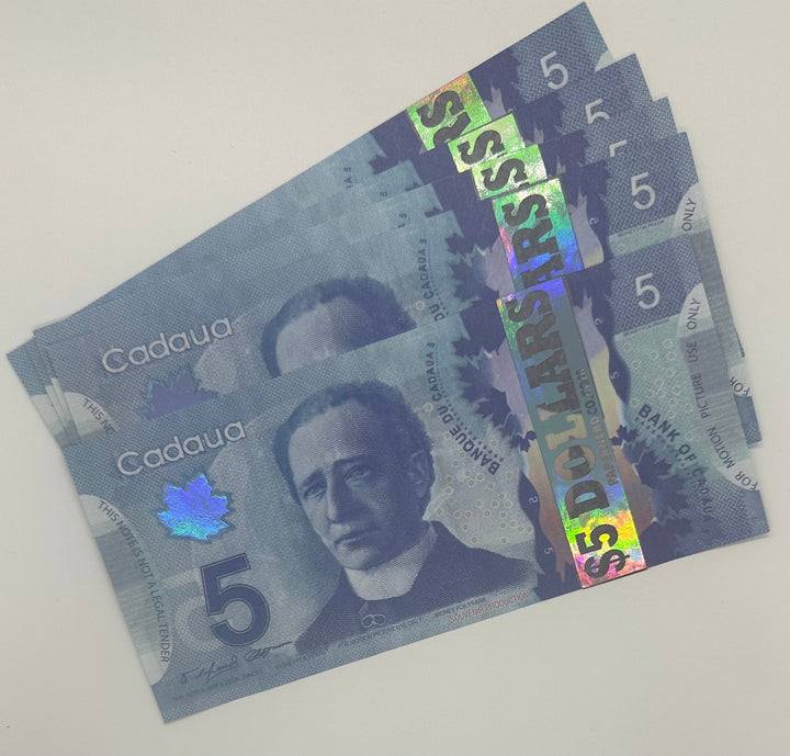 Canadian 5 dollar placeholder money | placeholder play money | placeholder slips  | Papernerdco