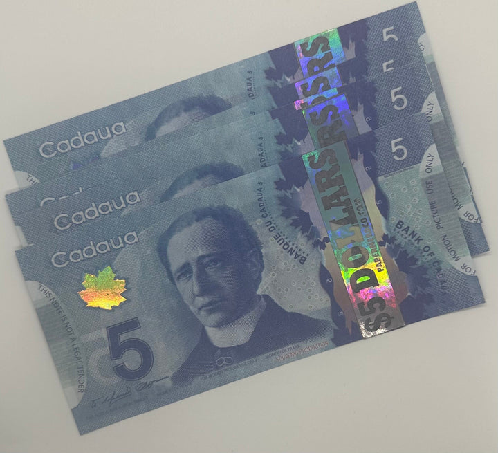 Canadian 5 dollar placeholder money | placeholder play money | placeholder slips  | Papernerdco