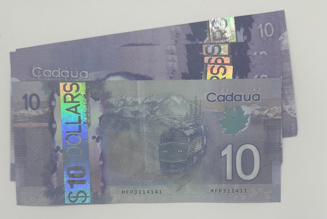 Canadian 10 dollar placeholder money | placeholder play money | placeholder slips  | Papernerdco