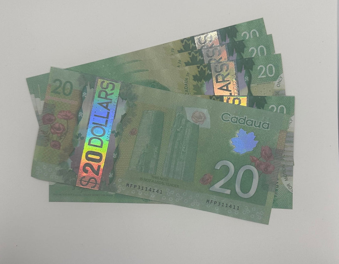 Canadian 20 dollar placeholder money | placeholder play money | placeholder slips  | Papernerdco