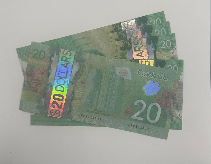 Canadian 20 dollar placeholder money | placeholder play money | placeholder slips  | Papernerdco