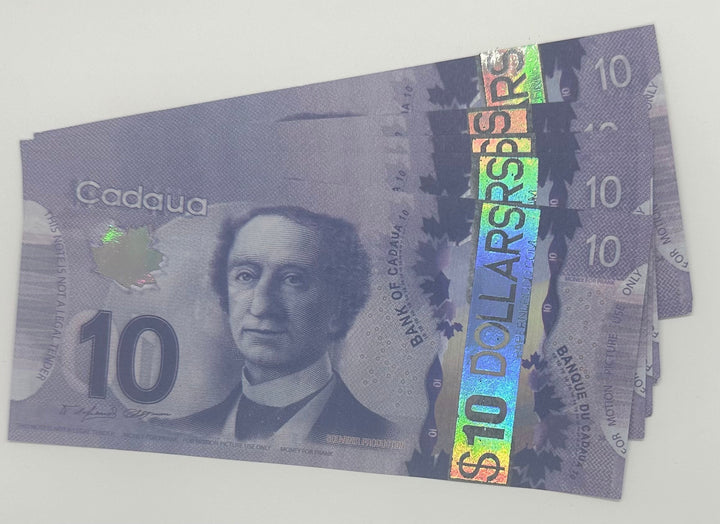 Canadian 10 dollar placeholder money | placeholder play money | placeholder slips  | Papernerdco