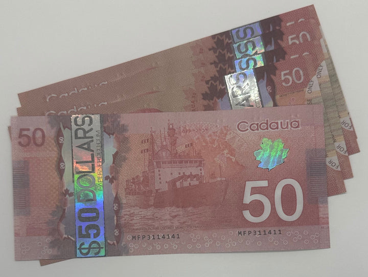 Canadian 50 dollar placeholder money | placeholder play money | placeholder slips  | Papernerdco