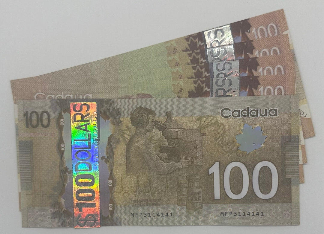Canadian 100 dollar placeholder money | placeholder play money | placeholder slips  | Papernerdco